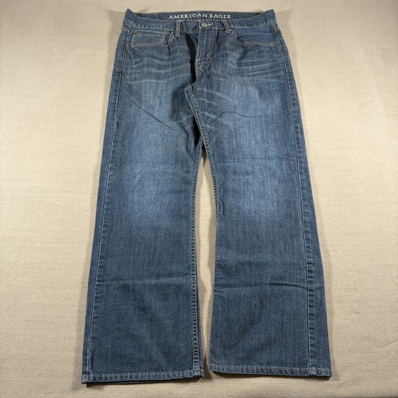 American Eagle Jeans Mens 34x30 Blue Low Rise Bootcut Baggy Faded Y2K Denim - Picture 1 of 8